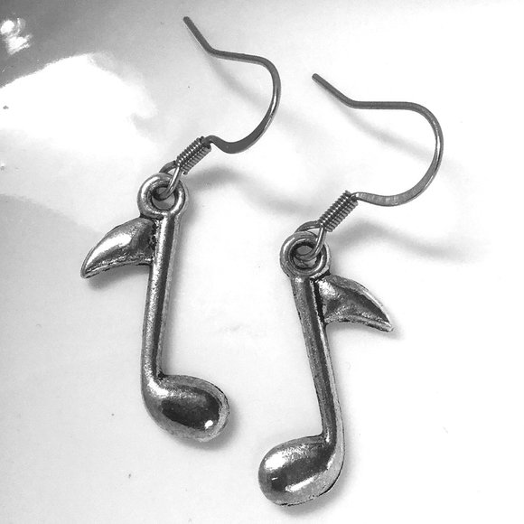Miniature Music Note Musical Gift Musician Singer Songwriter Charm Earrings - Picture 1 of 2